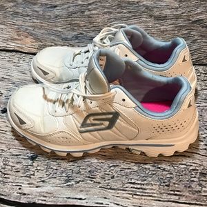 Skechers White & Blue Athletic Shoes